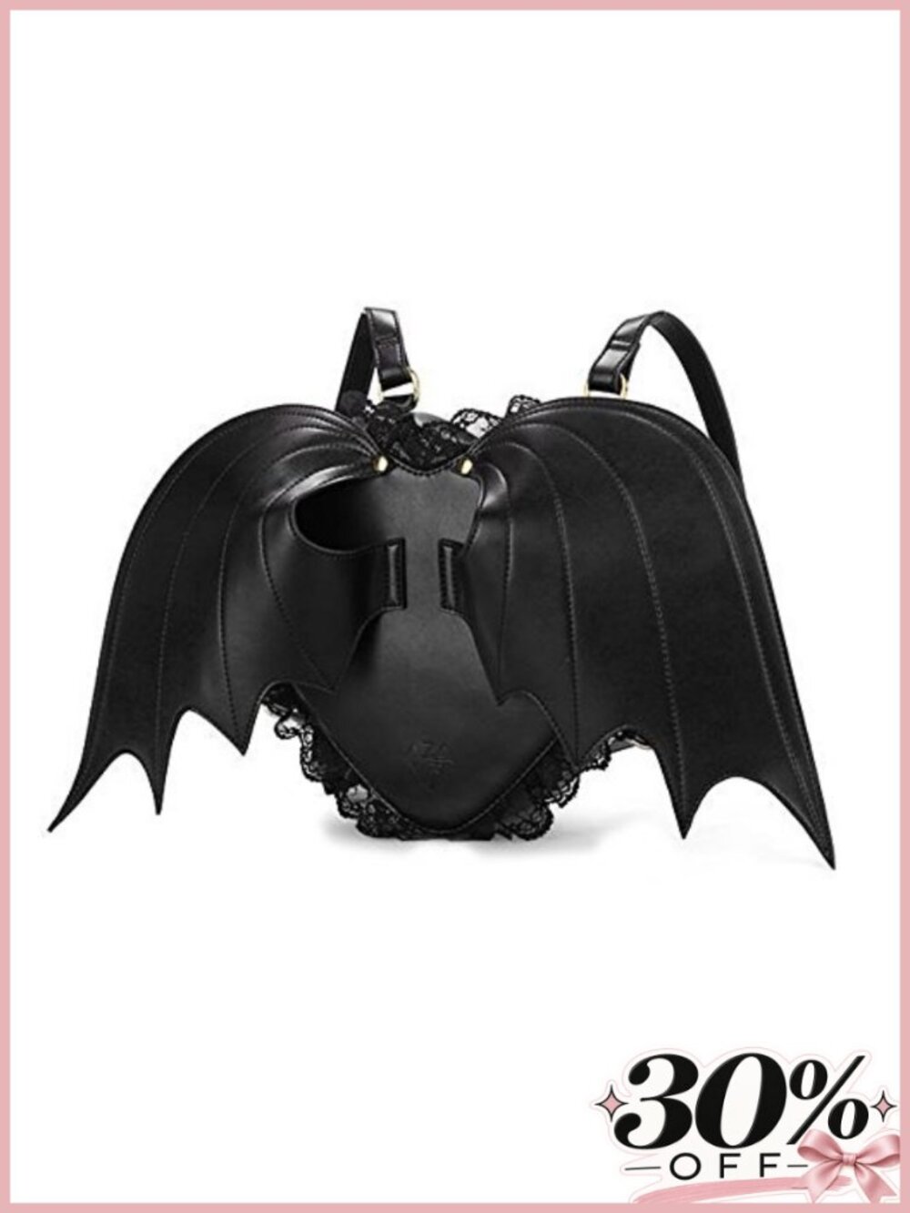 Gothic Heart Bat Backpack PU Leather Lace Wings Punk Lolita